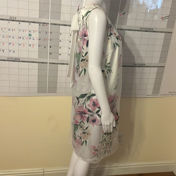 Spense Sleeveless Embroidered Overlay Bow Tie Spring Floral Sheath Dress Size M - Picture 10 of 13